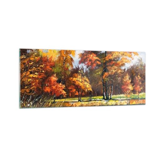 Impression sur verre - Image sur verre - Paysage en or et bronze - 100x40 cm