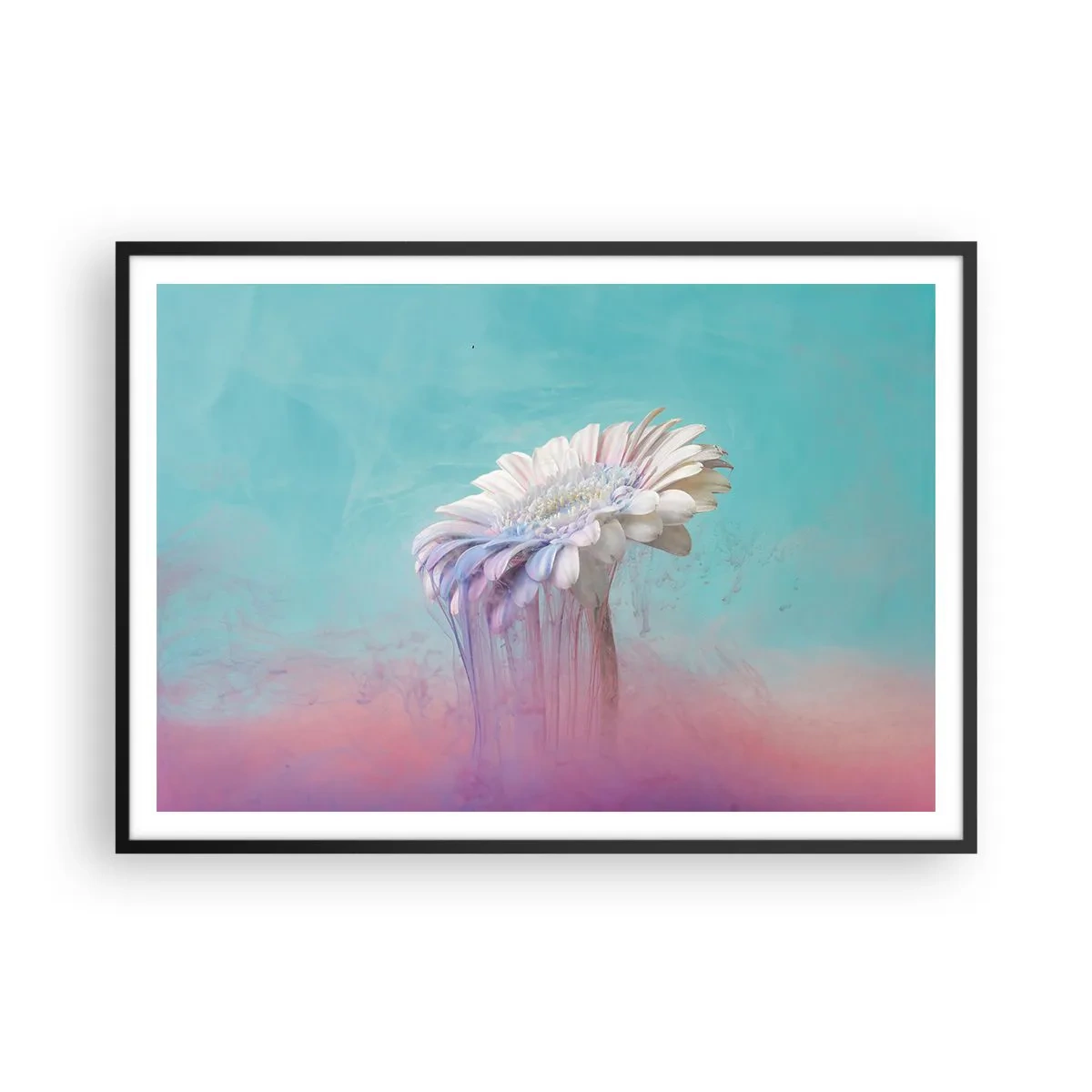 Affiche dans un cadre noir - Poster - Gerbera pastel avec effet flou - 100x70cm - Le monde souterrain des fleurs - Décoration murale moderne pour le salon et la chambre ARTTOR