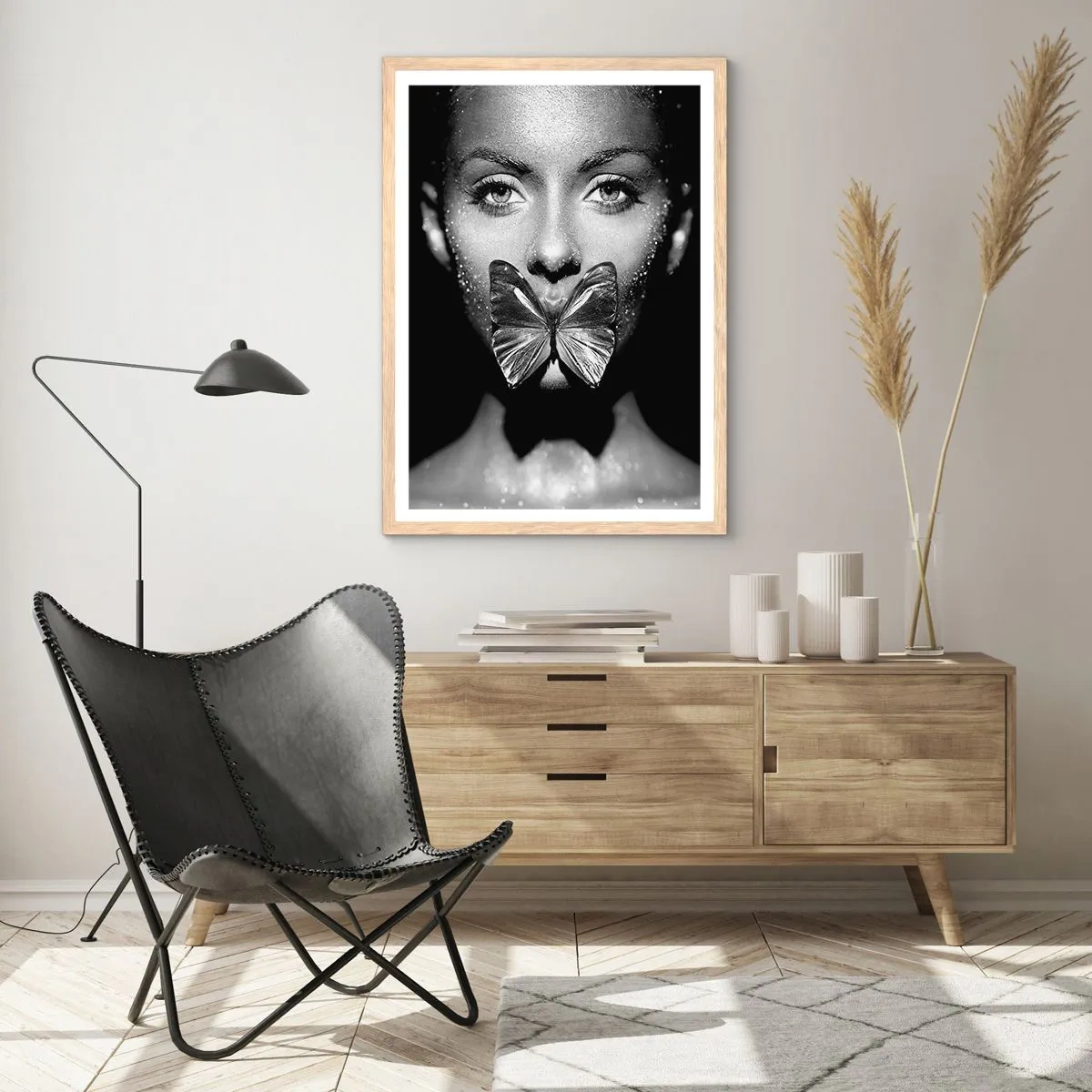 Affiche dans un chêne clair - Poster - Baiser papillon - 70x100 cm