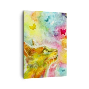Impression sur toile - Image sur toile - Un chat entouré de papillons colorés - 50x70cm - Bayou-bayou au paradis des chats - Décoration murale moderne pour le salon et la chambre ARTTOR