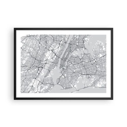 Affiche dans un cadre noir - Poster - Un plan de ville dans un style minimaliste sur fond gris - 70x50cm - Anatomie de la métropole - Décoration murale moderne pour le salon et la chambre ARTTOR