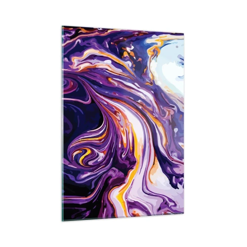 Impression sur verre - Image sur verre - Motif abstrait dans les tons violet et blanc avec des lignes dynamiques - 50x70cm - La courbure de l'espace en violet - Décoration murale moderne pour le salon et la chambre ARTTOR