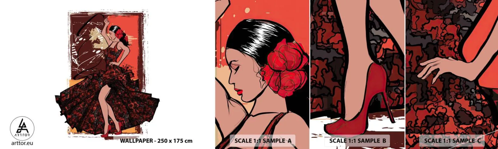 Échantillon De Papier Peint Standard Eco - Au rythme du cœur - Danseur, Flamenco, Danse - 100x30 cm