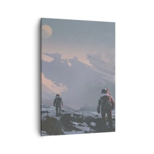 Impression sur toile - Image sur toile - Des astronautes sur une planète extraterrestre avec une épave de vaisseau spatial - 50x70cm - Sous une étoile inconnue - Décoration murale moderne pour le salon et la chambre ARTTOR