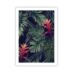 Affiche - Poster - Feuilles et fleurs tropicales sur fond sombre - 50x70cm - immergé dans la nature - Décoration murale moderne pour le salon et la chambre ARTTOR