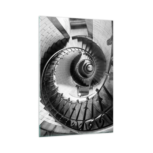 Impression sur verre - Image sur verre - Photographie en noir et blanc d'un escalier en colimaçon avec une perspective de haut en bas - 80x120cm - De plus en plus haut - Décoration murale moderne pour le salon et la chambre ARTTOR