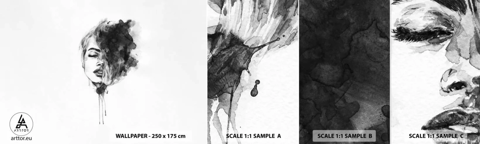 Échantillon De Papier Peint Standard Eco - De quoi rêve la fille - Portrait d'une femme, Visage de femme, Abstraction - 100x30 cm