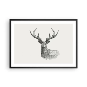 Affiche dans un cadre noir - Poster - Image géométrique d'un cerf dans un style minimaliste en noir et blanc - 70x50cm - Cerf dans un style cubique - Décoration murale moderne pour le salon et la chambre ARTTOR