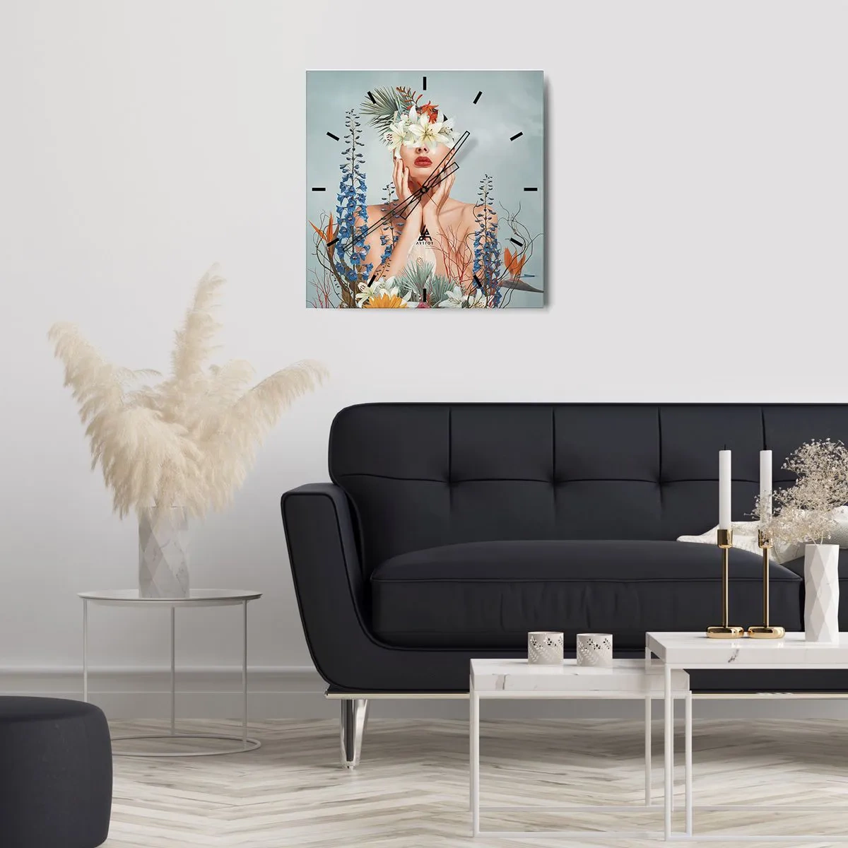 Horloge murale - Pendule murale - Femme - fleur - 30x30 cm