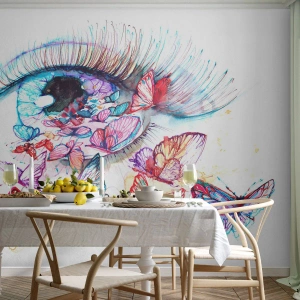 Papier Peint Autocollant Deluxe Sticker - Charme des yeux de conte de fées - Oeil de femme, Papillon, Abstraction - 350x256 cm