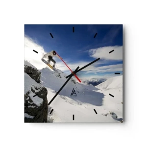 Horloge murale - Pendule murale - Un snowboardeur saute d'une falaise avec des montagnes enneigées en arrière-plan. - 30x30cm - Liberté sans limite - Décoration murale moderne pour le salon et la chambre ARTTOR
