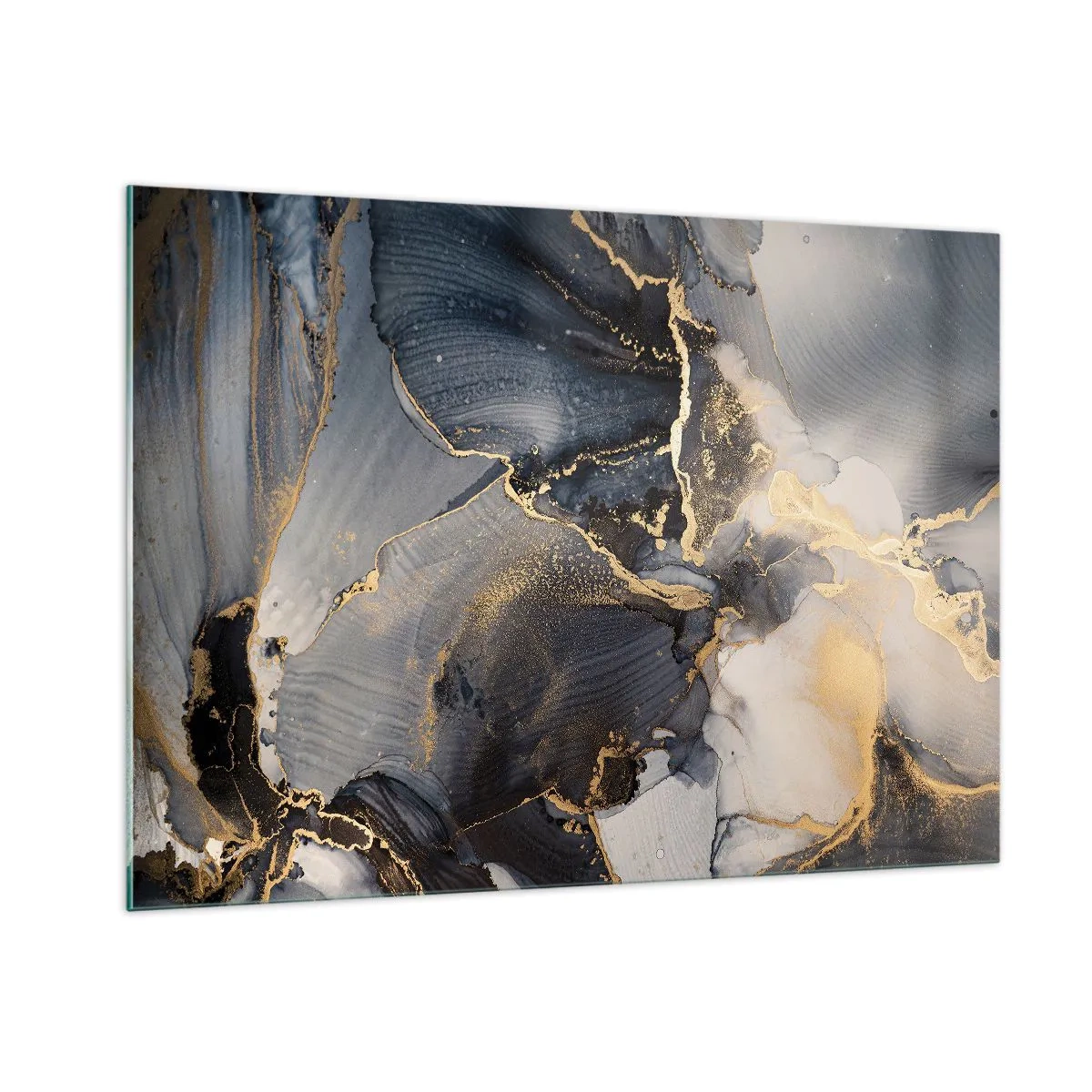 Impression sur verre - Image sur verre - Abstraction sombre avec un effet marbre et des veines dorées - 100x70cm - La vie de la pierre - Décoration murale moderne pour le salon et la chambre ARTTOR