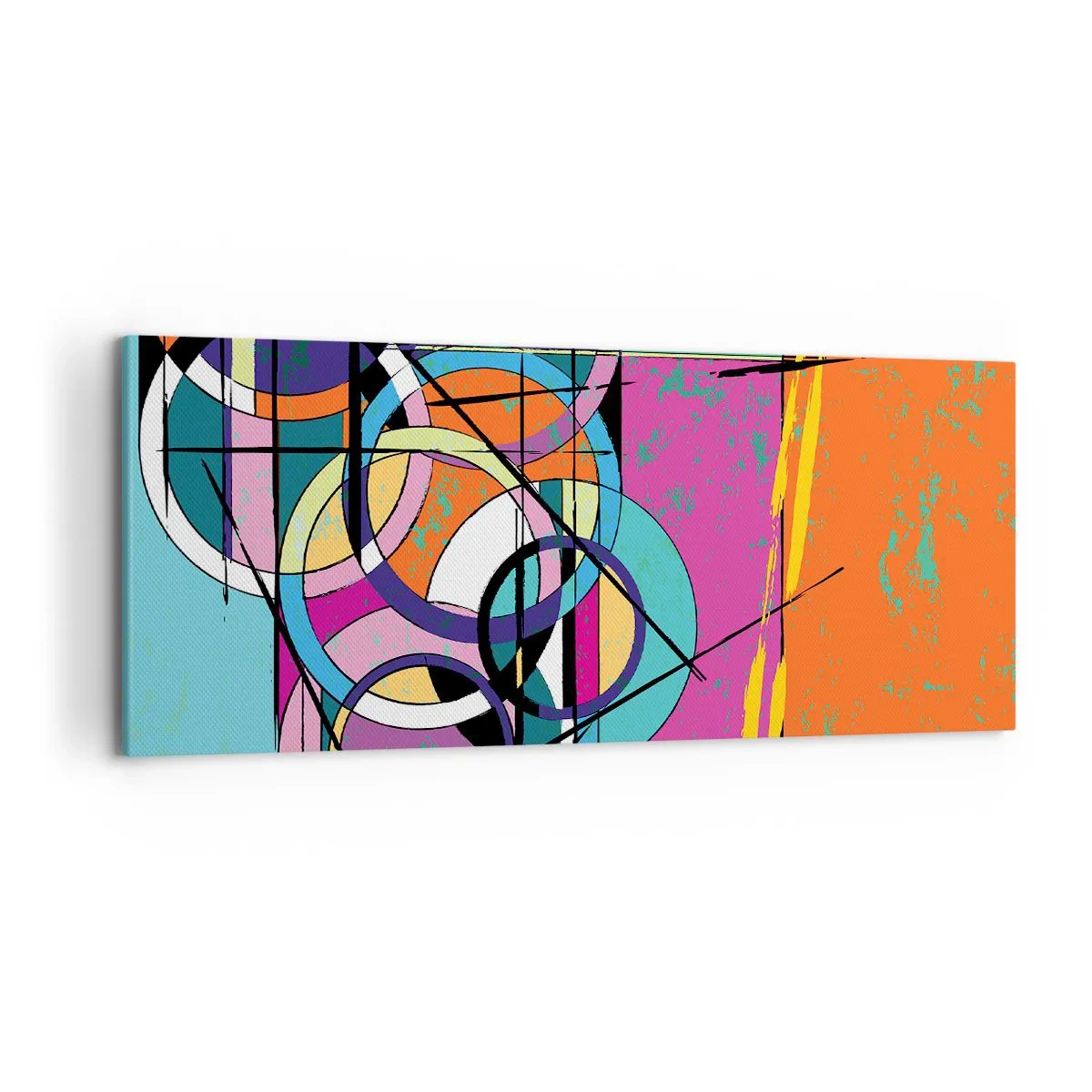 Impression sur toile - Image sur toile - Abstraction colorée avec des cercles géométriques - 120x50cm - Roues sur roues - Décoration murale moderne pour le salon et la chambre ARTTOR
