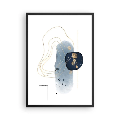 Affiche dans un cadre noir - Poster - Une composition abstraite moderne dans des tons de bleu et d'or. - 50x70cm - Fantaisie bleu et or - Décoration murale moderne pour le salon et la chambre ARTTOR