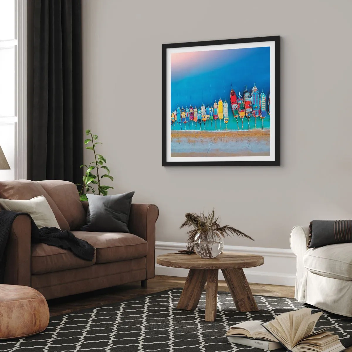 Affiche dans un cadre noir - Poster - Une vue à vol d'oiseau - 30x30 cm