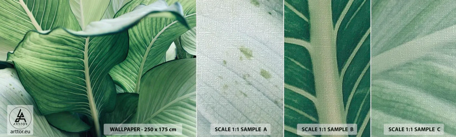 Échantillon de Papier Peint Premium Canvas - Une vie intensément verte - Feuilles, Exotique, Botanique - 100x30 cm