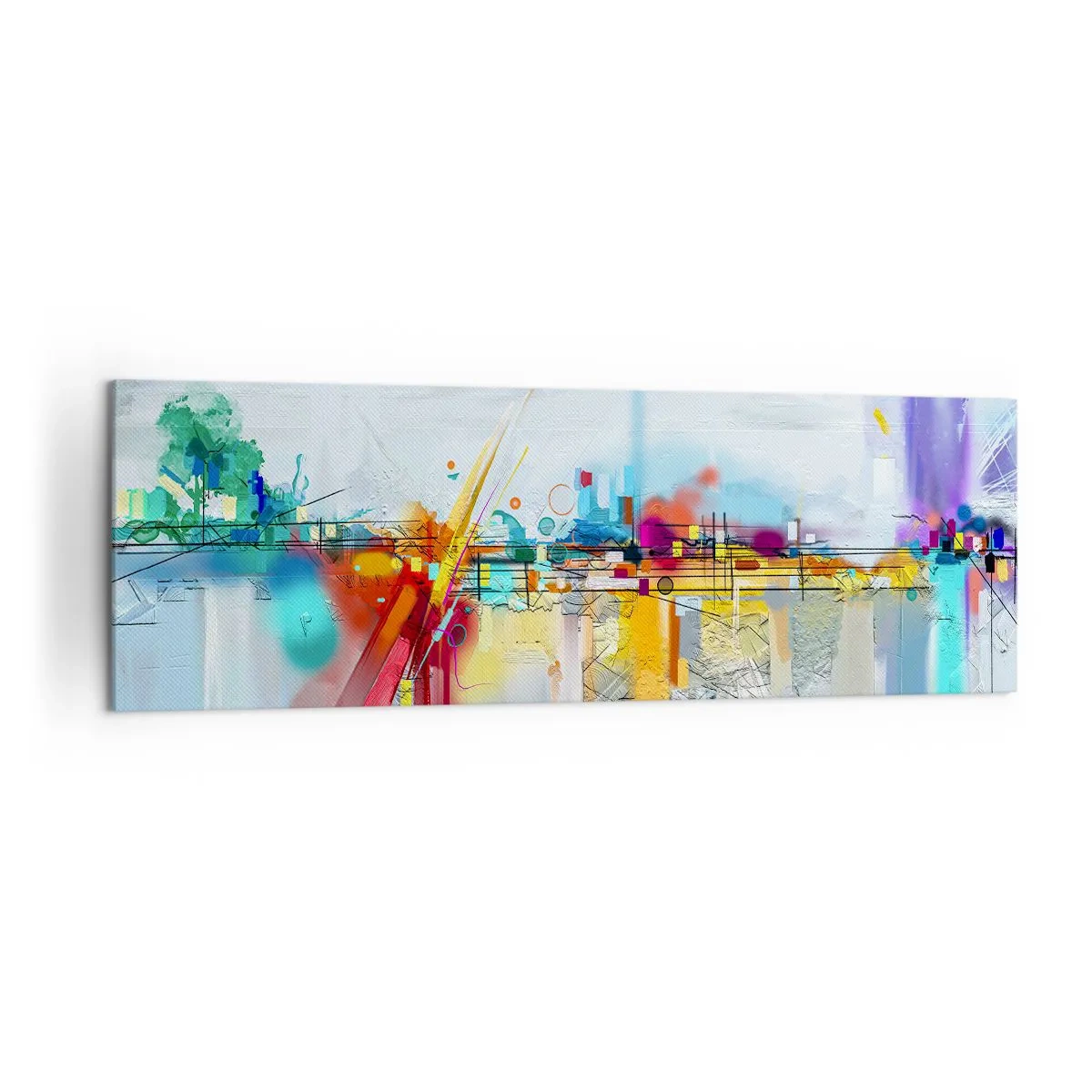 Impression sur toile - Image sur toile - Paysage abstrait aux accents colorés - 160x50cm - Pont de joie sur le fleuve de la vie - Décoration murale moderne pour le salon et la chambre ARTTOR