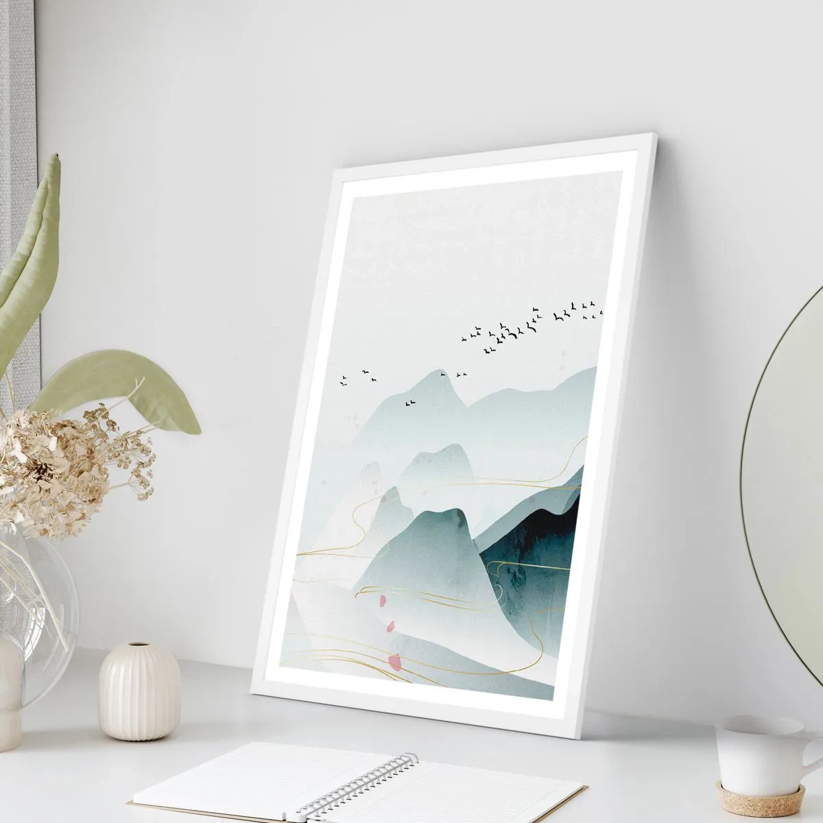 Affiche dans un cadre blanc - Poster - Au-delà des sommets - 50x70 cm