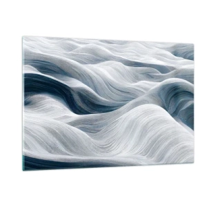 Impression sur verre - Image sur verre - Des vagues abstraites dans des tons de blanc et de bleu créant un effet de mouvement - 120x80cm - Vagues blanches et bleues - Décoration murale moderne pour le salon et la chambre ARTTOR
