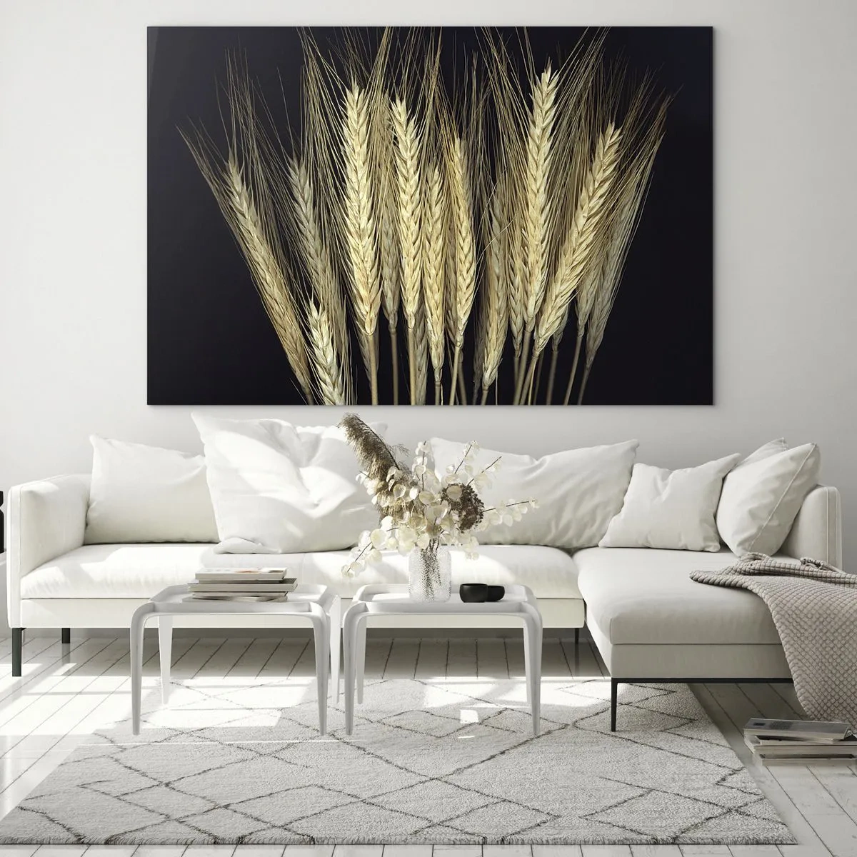 Impression sur verre - Image sur verre - Grain aux tons chauds sur fond noir - 100x70cm - Magie rustique - Décoration murale moderne pour le salon et la chambre ARTTOR