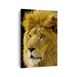 Impression sur toile - Image sur toile - Portrait d'un lion à la crinière majestueuse sur fond sombre - 70x100cm - Portrait de roi - Décoration murale moderne pour le salon et la chambre ARTTOR