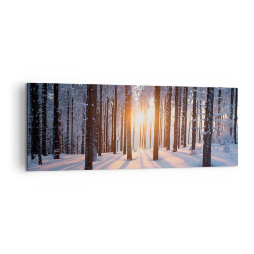 Impression sur toile - Image sur toile - Forêt d'hiver illuminée par les rayons du soleil - 140x50cm - Clairement en noir et blanc - Décoration murale moderne pour le salon et la chambre ARTTOR