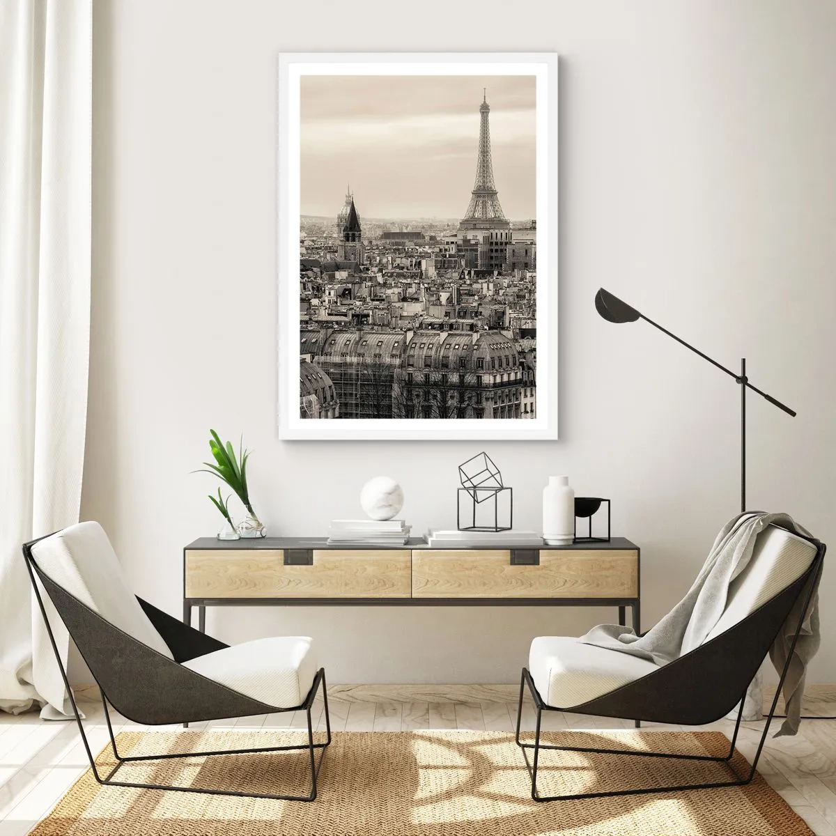 Affiche dans un cadre blanc - Poster - Sur les toits de Paris - 30x40 cm