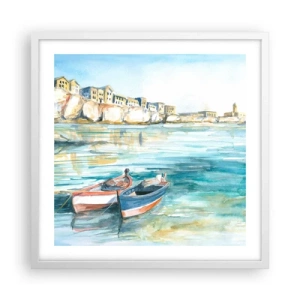 Affiche dans un cadre blanc - Poster - Paysage dans l'azur - 50x50 cm