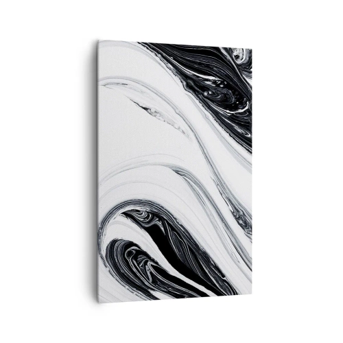 Impression sur toile - Image sur toile - Abstraction en noir et blanc avec des lignes et des tourbillons dynamiques - 80x120cm - Une combinaison d'opposés - Décoration murale moderne pour le salon et la chambre ARTTOR