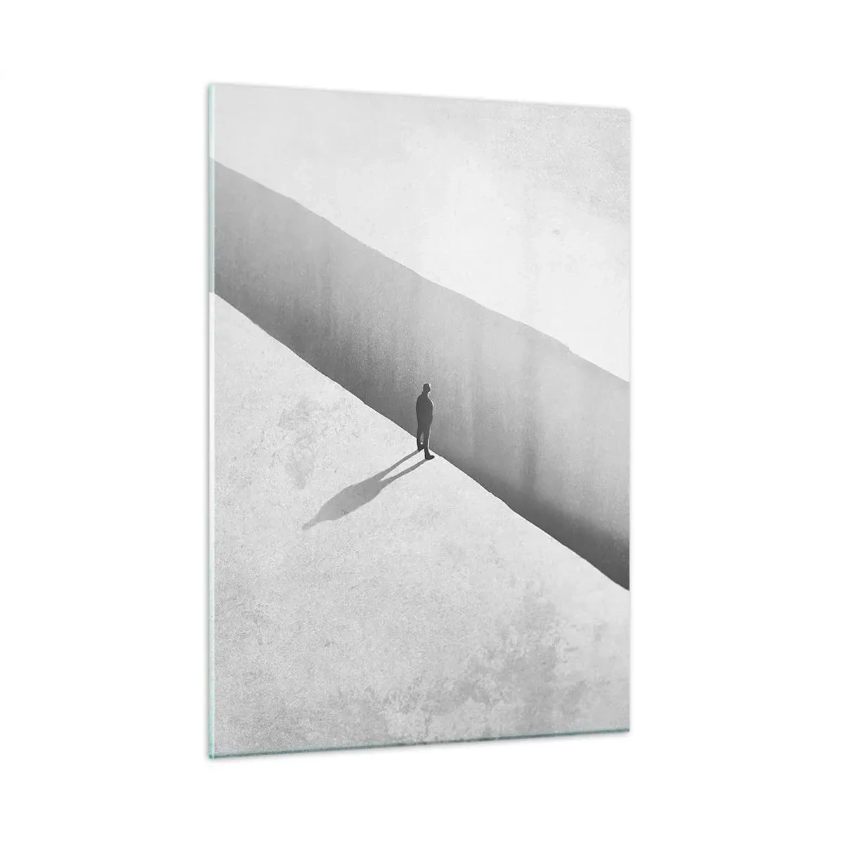 Impression sur verre - Image sur verre - Une silhouette minimaliste au-dessus d'un précipice dans un espace lumineux - 50x70cm - Un objectif clair - Décoration murale moderne pour le salon et la chambre ARTTOR