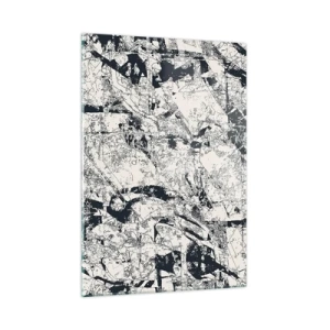 Impression sur verre - Image sur verre - Abstraction en noir et blanc avec des lignes et des textures dynamiques - 50x70cm - Interpénétration des contraires - Décoration murale moderne pour le salon et la chambre ARTTOR