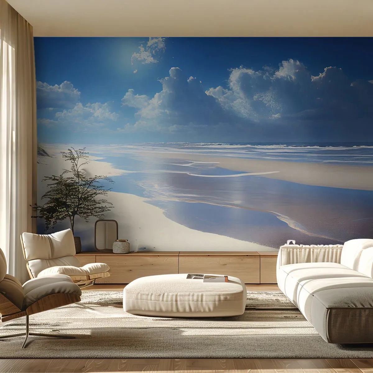 Papier Peint Photo Premium Sand - Une large plage de sable sous un ciel bleu - 100x70cm - Des vacances paradisiaques - Décoration murale moderne pour le salon et la chambre ARTTOR