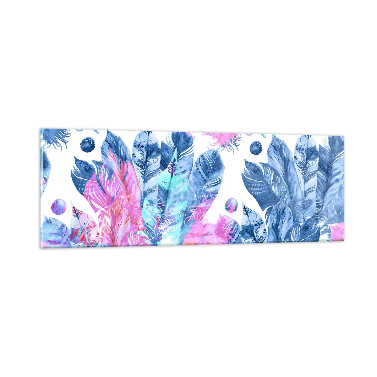 Impression sur verre - Image sur verre - Plumes en rose et bleu - 90x30 cm