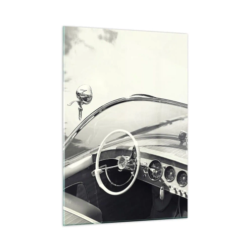 Impression sur verre - Image sur verre - Cockpit de voiture classique en noir et blanc - 50x70cm - Temps pour riche - Décoration murale moderne pour le salon et la chambre ARTTOR
