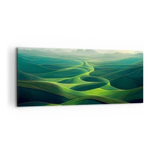 Impression sur toile - Image sur toile - Collines verdoyantes avec des sentiers vallonnés - 120x50cm - Dans les vallées verdoyantes - Décoration murale moderne pour le salon et la chambre ARTTOR