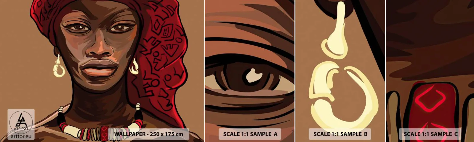 Échantillon de Papier Peint Autocollant Deluxe Sticker - Vénus d'ébène - Femme, Afrique, Culture - 100x30 cm