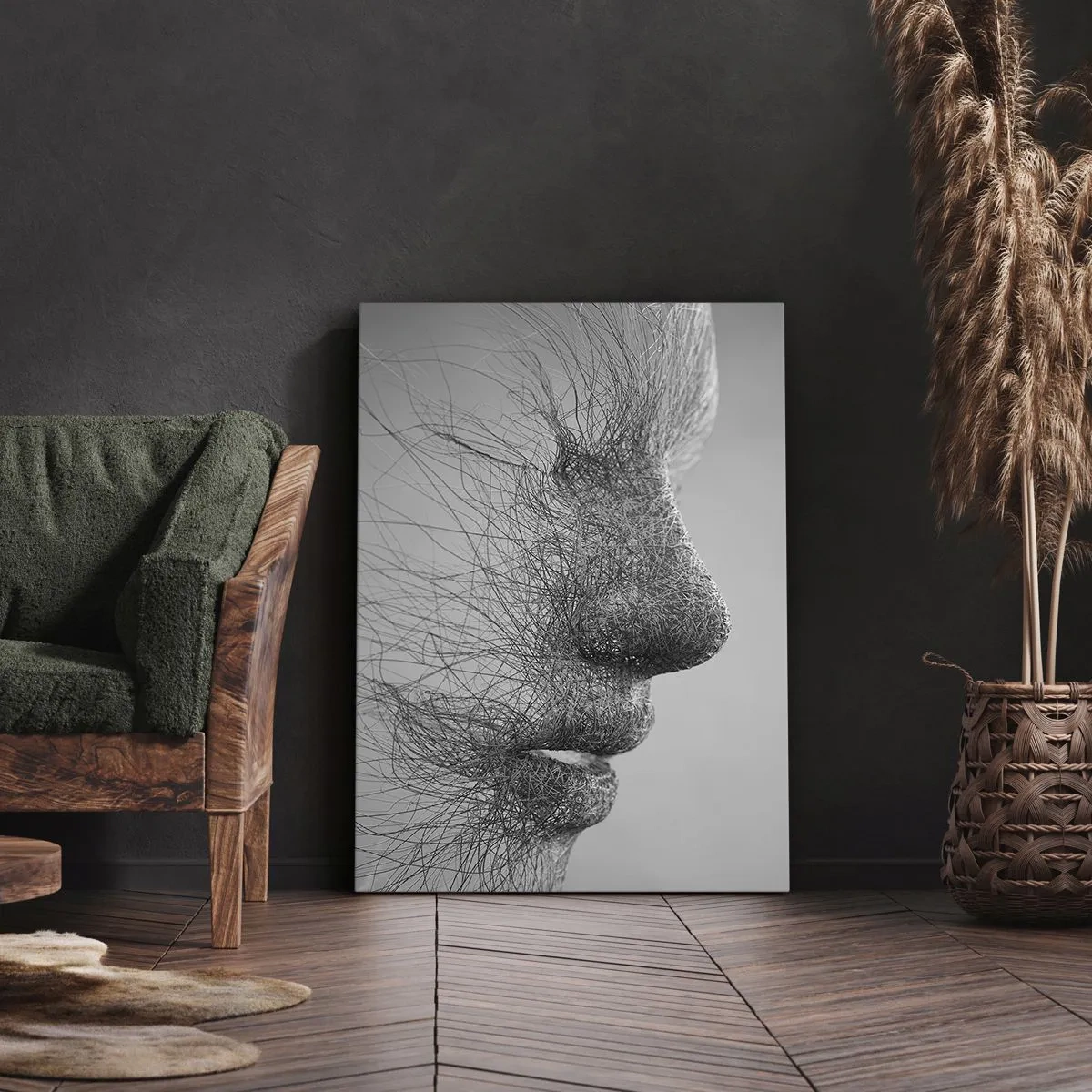 Impression sur toile - Image sur toile - Profil facial artistique créé avec des lignes délicates - 80x120cm - L'esprit du vent - Décoration murale moderne pour le salon et la chambre ARTTOR