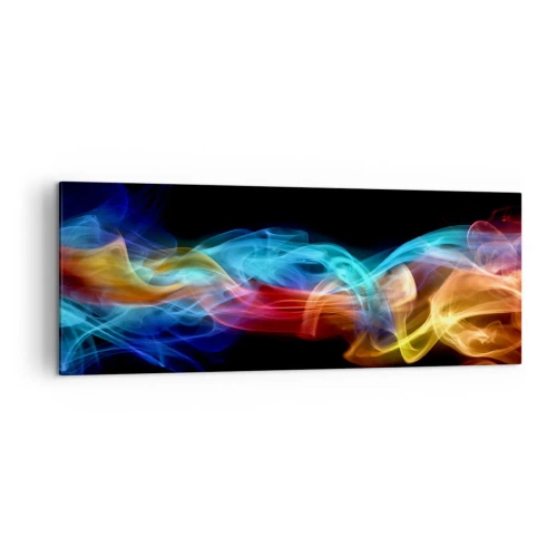 Impression sur toile - Image sur toile - Fumée colorée sur fond noir - 140x50cm - Danse arc-en-ciel du brouillard - Décoration murale moderne pour le salon et la chambre ARTTOR