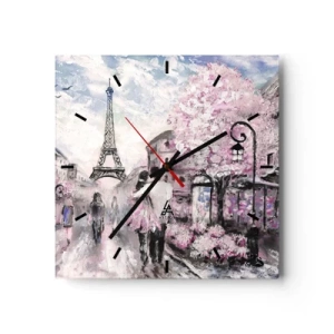 Horloge murale - Pendule murale - Une promenade romantique à Paris près de la Tour Eiffel - 30x30cm - Comment tomber amoureu, il faut juste... - Décoration murale moderne pour le salon et la chambre ARTTOR