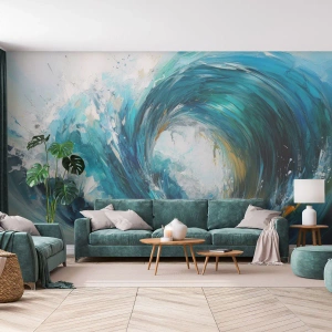 Papier Peint Photo Standard Eco - Vague abstraite dans les tons turquoise et bleu - 100x70cm - Portail maritime - Décoration murale moderne pour le salon et la chambre ARTTOR