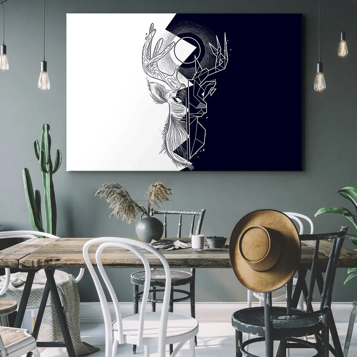 Impression sur toile - Image sur toile - Géométrie et nature dans une composition symbolique - 70x50cm - La lutte et l'unité des contraires - Décoration murale moderne pour le salon et la chambre ARTTOR