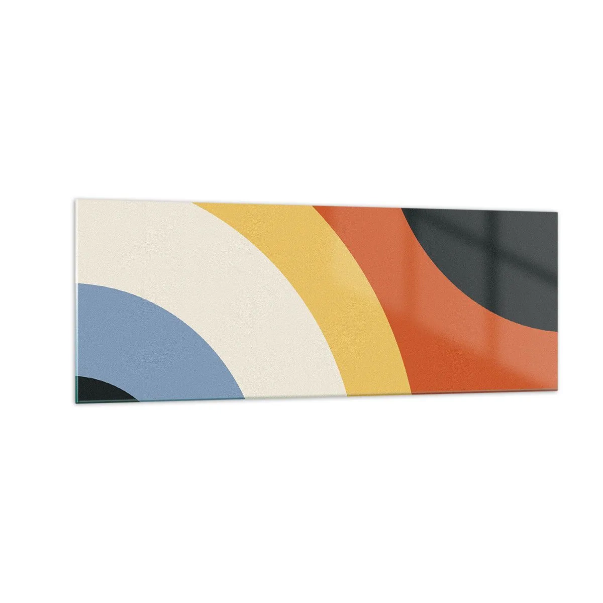 Impression sur verre - Image sur verre - Œuvre d'art abstraite avec des arcs colorés et des cercles contrastés - 140x50cm - Vers son soi - Décoration murale moderne pour le salon et la chambre ARTTOR
