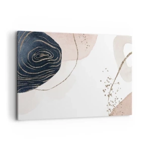 Impression sur toile - Image sur toile - Formes abstraites dans des tons beige et bleu marine avec des détails dorés - 120x80cm - Tout coule - Décoration murale moderne pour le salon et la chambre ARTTOR