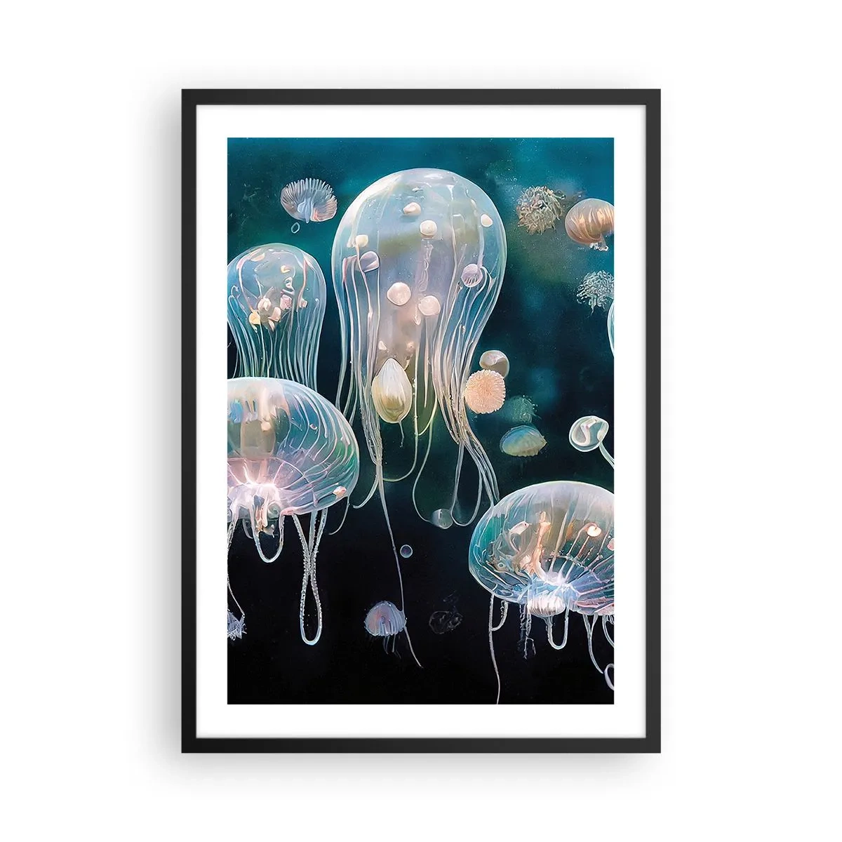 Affiche dans un cadre noir - Poster - Méduses subtiles flottant dans la mer - 50x70cm - Ballon sous-marin - Décoration murale moderne pour le salon et la chambre ARTTOR