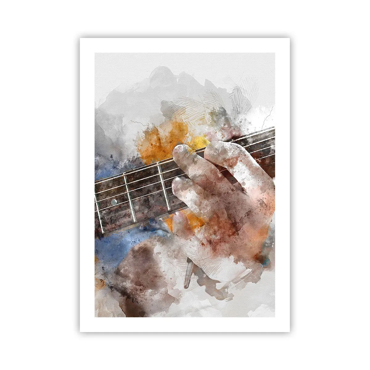 Affiche - Poster - Main artistique jouant de la guitare dans un style aquarelle - 50x70cm - La poésie entre les cordes - Décoration murale moderne pour le salon et la chambre ARTTOR