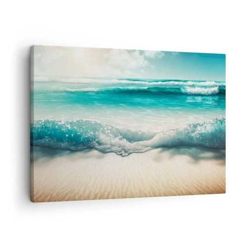 Impression sur toile - Image sur toile - Vagues de l'océan sur une plage de sable clair - 70x50cm - La paix de l'océan - Décoration murale moderne pour le salon et la chambre ARTTOR