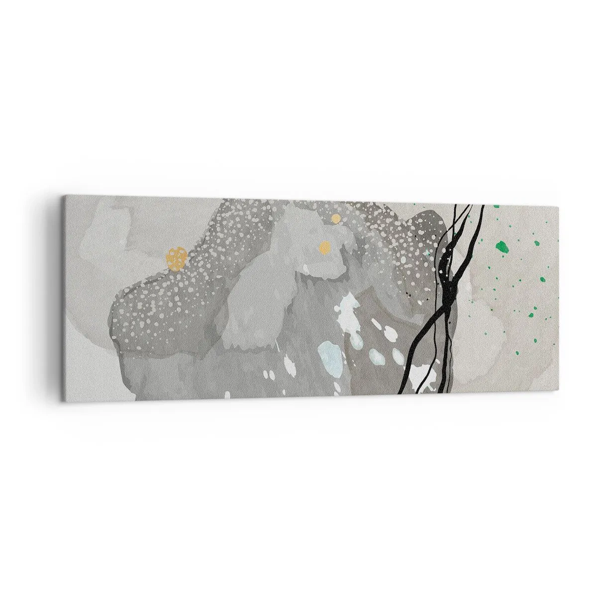 Impression sur toile - Image sur toile - Formes organiques dans des tons de gris avec des accents de noir et d'or - 140x50cm - Composition organique - Décoration murale moderne pour le salon et la chambre ARTTOR