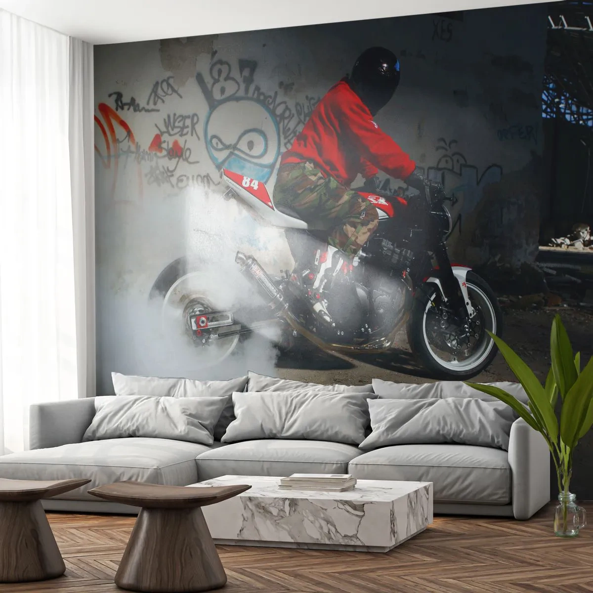Papier Peint Autocollant Deluxe Sticker - Pourchassez moi! - Automobile, Moto, Graffiti - 250x175 cm