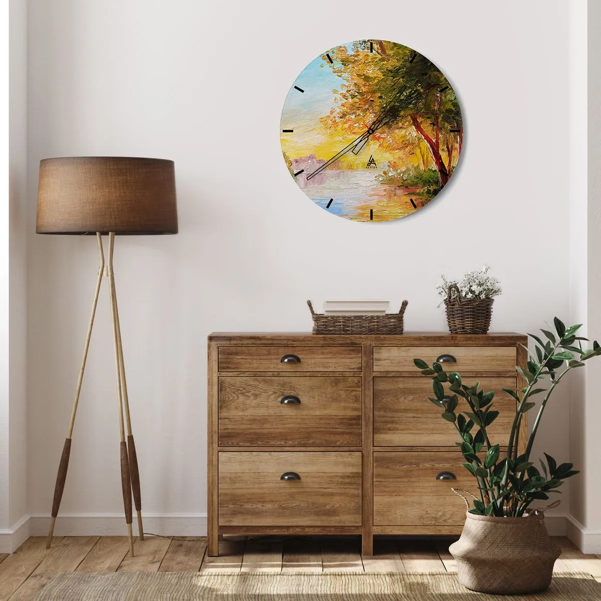 Horloge murale - Pendule murale - Arbres d'automne au bord de la rivière sous la chaude lumière du soleil - 30x30cm - Et in Arcadia ego - Décoration murale moderne pour le salon, la cuisine et la chambre ARTTOR