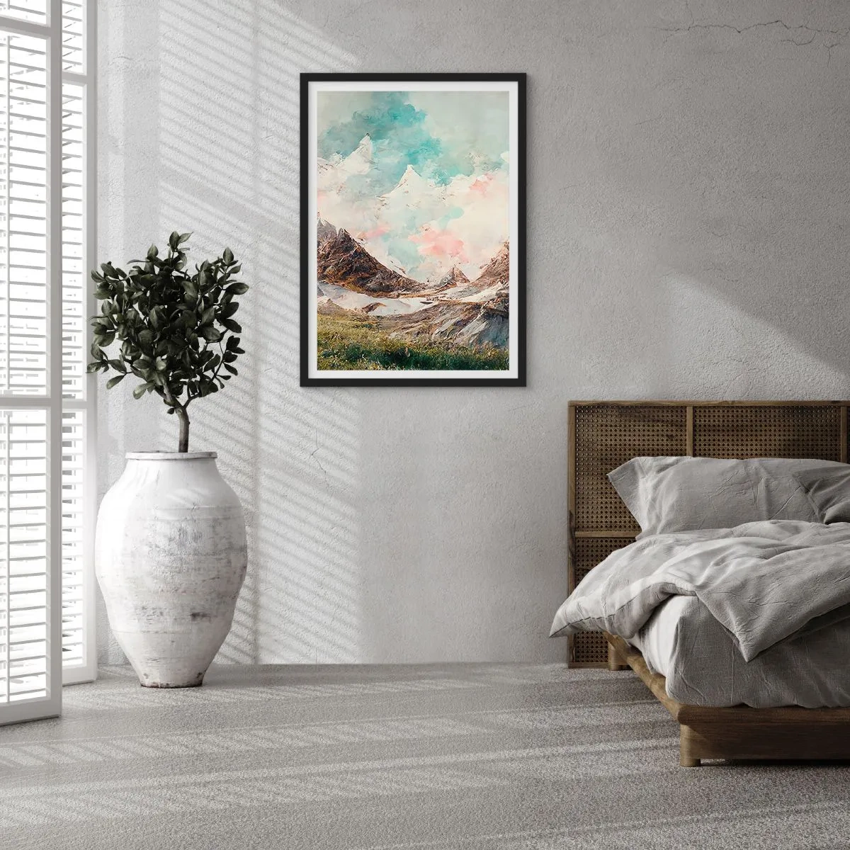 Affiche dans un cadre noir - Poster - Un paysage de montagne pittoresque avec un ciel pastel - 50x70cm - Lames de roche - Décoration murale moderne pour le salon et la chambre ARTTOR